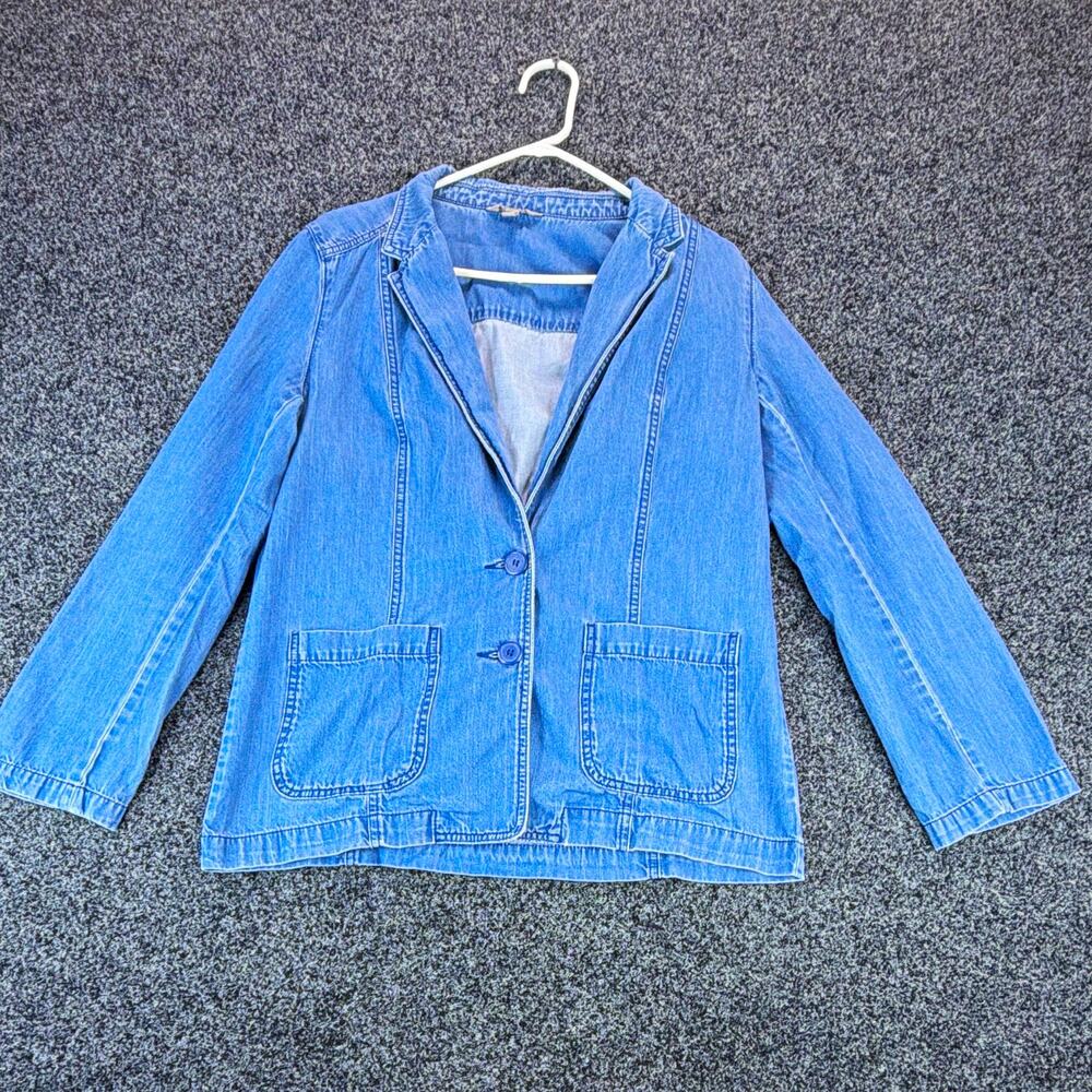 Rubbish Women's Blue Denim Button Front Jacket Collared Pockets 100% Cotton L